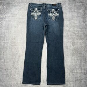 Earl Jean Women 14 Blue Dark Wash Slim Bootcut Embellished Rhinestone Y2K Bling